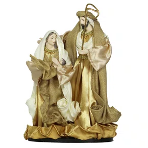 Presépio Importado de Resina Tecido Branco Dourado - 30 cm