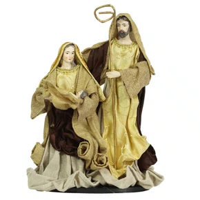 Presépio Importado de Resina Tecido Marrom Dourado - 30 cm