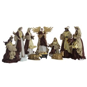 Presépio Importado Tecido Marrom e Dourado 11 Peças - 40 cm
