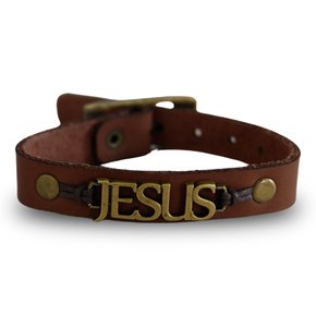 Pulseira de Couro Marrom Jesus - Unissex 