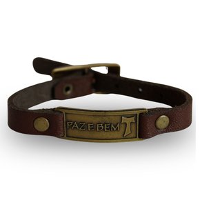 Pulseira de Couro Marrom Paz e Bem - Unissex