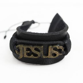 Pulseira Couro Preto Fina Jesus