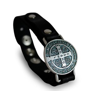 Pulseira de Couro Preto Medalha São Bento - Unissex