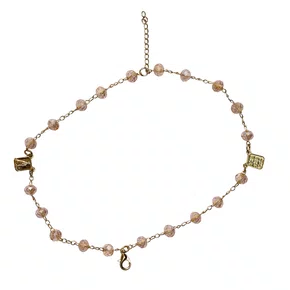 Pulseira Escapulário Semi Cristal Rose de Nossa Senhora Aparecida Dourado 6 mm