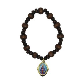 Pulseira Madeira Medalha Nossa Senhora Aparecida