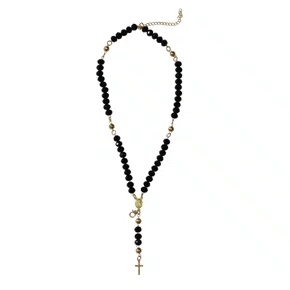 Pulseira Terço Semi Cristal Preto de Nossa Senhora Aparecida 6 mm
