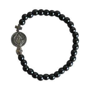 Pulseira Hematita Medalha de São Bento - 5 mm 