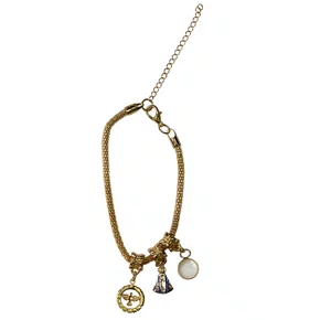 Pulseira Tubo Dourada 3 Pingentes 3 mm