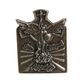 Quadro Cruz São Miguel Arcanjo de Metal Ouro Velho - 7,5 cm