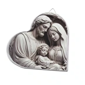 Quadro da Sagrada Família Preto e Branco Coração Parede e Mesa - 16,5 cm