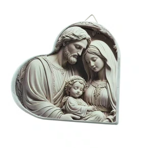 Quadro da Sagrada Família Preto e Branco Coração Parede e Mesa - 16,5 cm