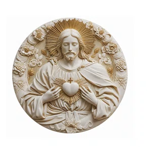 Quadro do Sagrado Coração de Jesus Redondo Fosco Parede e Mesa - 20 cm
