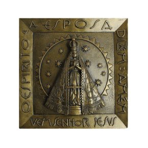 Quadro de Mármore Pintura Bronze de Nossa Senhora Aparecida - 21 cm x 21 cm