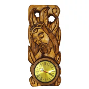 Imagem de Madeira Relógio Face de Cristo Esculpida - 70 cm