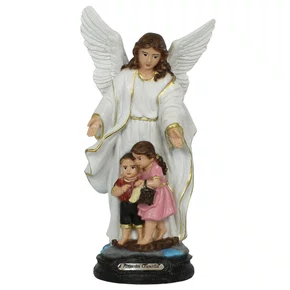 Imagem do Anjo da Guarda Branco de Resina Nacional - 20 cm