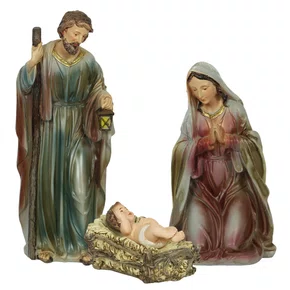 Presépio Importado de Resina Sagrada Família Green 3 Peças - 20 cm