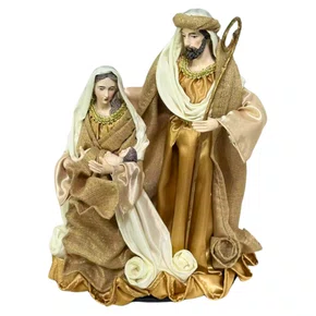 Presépio Importado de Resina Tecido Branco Dourado - 25 cm