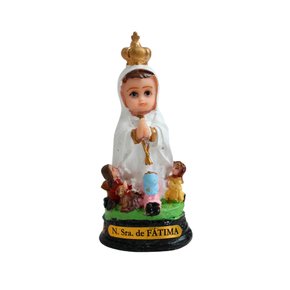 Imagem Nossa Senhora de Fatima com Pastores Infantil Resina Nacional - 9 cm 