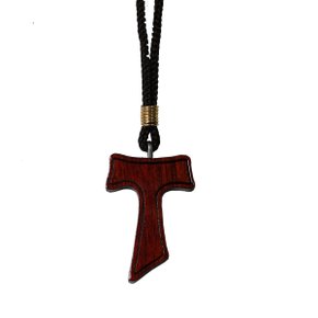 Tau em Madeira Envernizada e Cordão com Três Nós M 38 cm