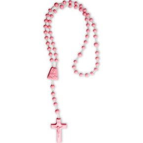 12 Unid - Terço Nylon Rosa Claro Leitoso Entremeio Sag Coracao de Jesus e Nossa Senhora Aparecida 27cm