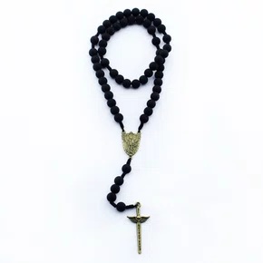 Terço Arcanjo São Miguel Emborrachado Preto - 6 mm