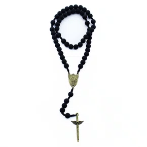 Terço Arcanjo São Miguel Emborrachado Preto - 6 mm