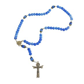 Terço São Bento Barbante Perolizado Azul - 8 mm