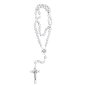 Terço de São Bento Botão Rosa Branco 10 mm