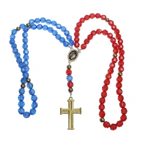 Terço Casal Cristal Azul e Vermelho - 10 mm