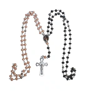 Terço Casal Cristal Preto e Salmão