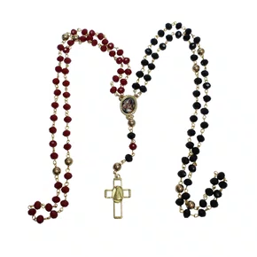 Terço Casal Cristal Preto e Vermelho - 6 mm