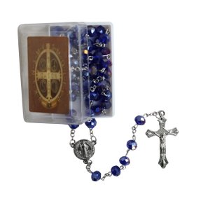 Terço Cristal Azul Escuro São Bento - 6 Mm