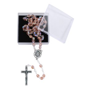 Terço Cristal Irisado Nossa Senhora Aparecida Salmão 6mm