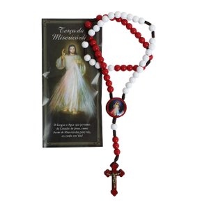Terço da Misericórdia Branco e Vermelho 8 mm