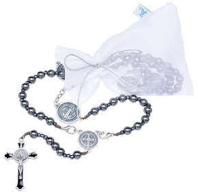 Terço São Bento de Hematita União Contas 8mm