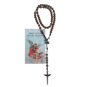 Terço de Arcanjo São Miguel Emborrachado Marrom Claro 8 mm