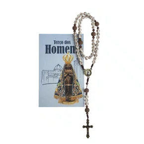 Terço de Nossa Senhora Aparecida Contas Bege Cruz - 6 mm
