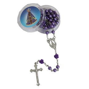 Terço de Nossa Senhora Aparecida Roxo Pai Nosso Botão de Rosa 5 mm