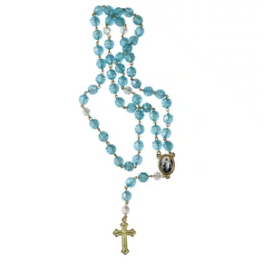 Terço de Nossa Senhora das Graças Semi Cristal Azul e Dourado - 10 mm