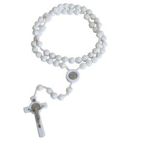 Terço de São Bento Contas Brancas 8 mm
