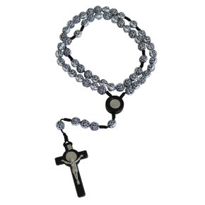 Terço de São Bento Contas Brancas Detalhe Preto 8 mm