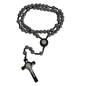 Terço de São Bento Contas Preto Detalhe Prata 8 mm