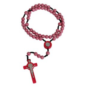 Terço de São Bento Contas Rosa Detalhe Prata 8 mm