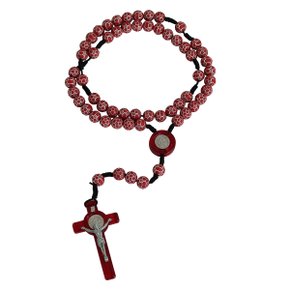 Terço de São Bento Contas Vermelhas Detalhe Prata 8 mm