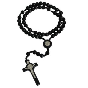 Terço de São Bento Lapidado Preto 8 mm