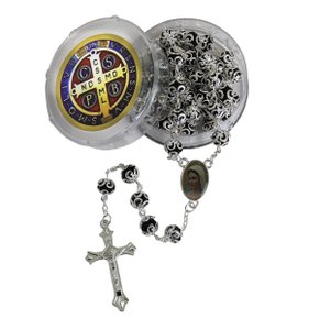 Terço de São Bento Preto Pai Nosso e Entremeio 8 mm