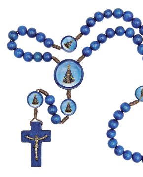 Terço Madeira 8mm Nossa Senhora Aparecida Entremeio Azul