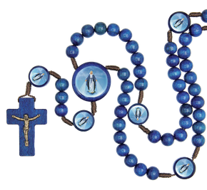 Terço Nossa Senhora Das Graças Madeira Azul Entremeio