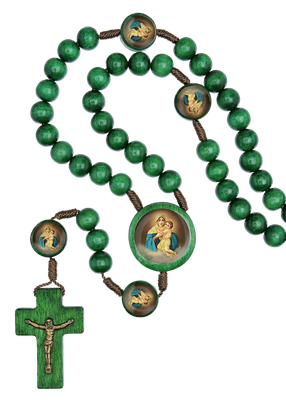 Terço Nossa Senhora Mãe Rainha Madeira Verde 8mm