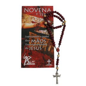 Terço Mãos Ensanguentadas de Jesus com Novena 8 mm